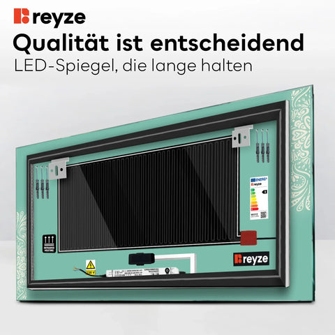 LED Spiegel Rechteckig | Touch-Schalter | Anti-Beschlag-Funktion | Einstellbare Farbtemperatur - Reyze Seria Good Vibes Model 4