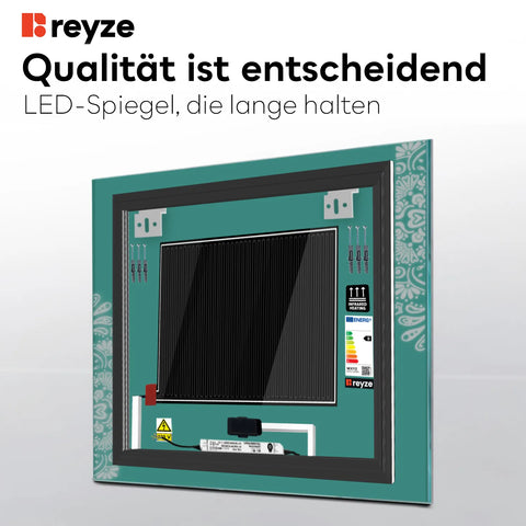 LED Spiegel Quadratisch | Touch-Schalter | Anti-Beschlag-Funktion | Kaltweißes Licht - Reyze Seria Good Vibes Model 4
