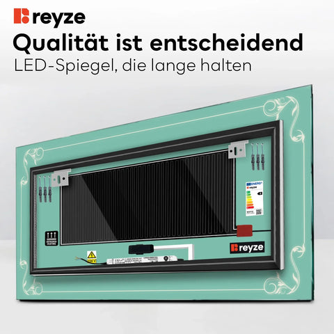 LED Spiegel Rechteckig | Touch-Schalter | Anti-Beschlag-Funktion | Warmweißes Licht - Reyze Seria Good Vibes Model 5