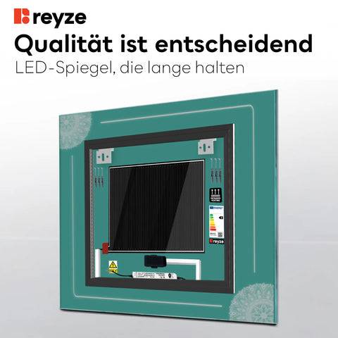 LED Spiegel Quadratisch | Touch-Schalter | Anti-Beschlag-Funktion | Kaltweißes Licht - Reyze Seria Good Vibes Model 7