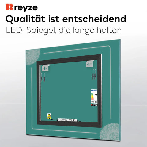 LED Spiegel Quadratisch | Wandschalter-Steuerung | Neutralweißes Licht - Reyze Seria Good Vibes Model 7