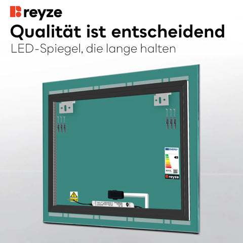 LED Spiegel Quadratisch | Touch-Schalter | Kaltweißes Licht - Reyze Seria Minimal Model 3