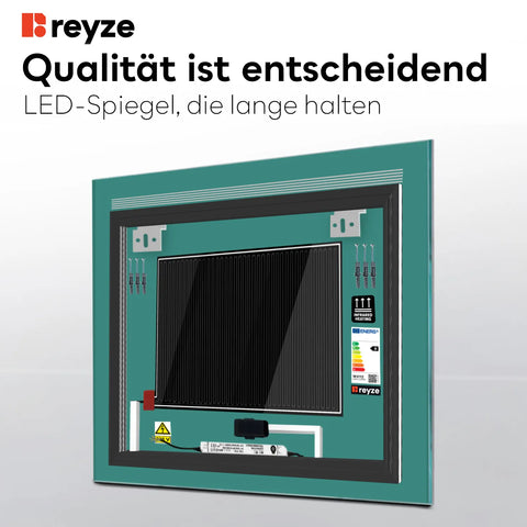 LED Spiegel Quadratisch | Touch-Schalter | Anti-Beschlag-Funktion | Einstellbare Farbtemperatur - Reyze Seria Minimal Model 5