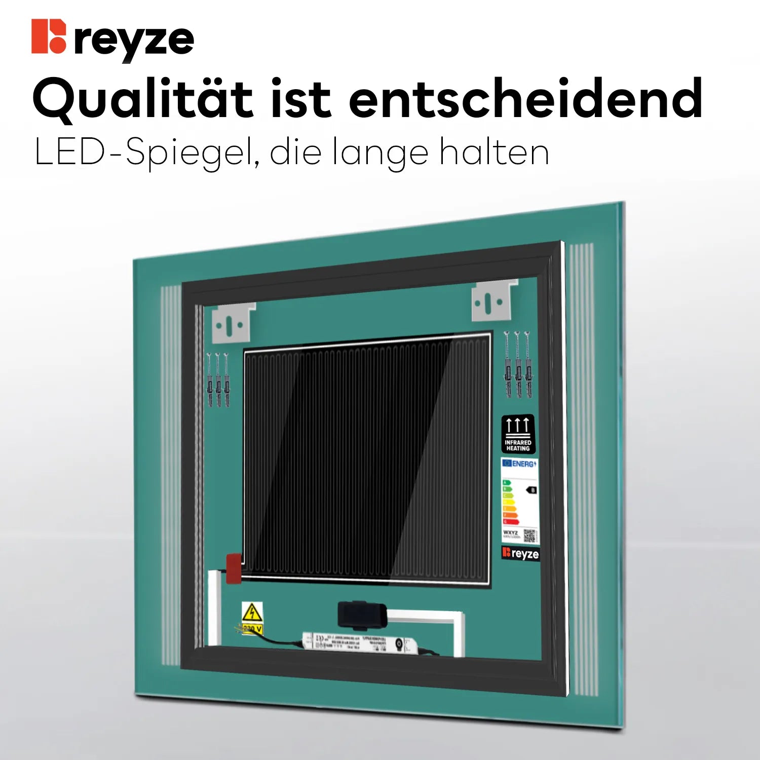 LED Spiegel Quadratisch | Touch-Schalter | Anti-Beschlag-Funktion | Kaltweißes Licht - Reyze Seria Minimal Model 7