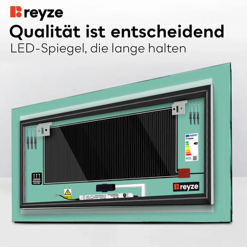 LED Spiegel Rechteckig | Touch-Schalter | Anti-Beschlag-Funktion | Warmweißes Licht - Reyze Seria Minimal Model 8