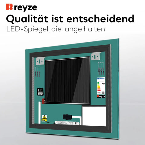 LED Spiegel Quadratisch | Touch-Schalter | Anti-Beschlag-Funktion | Einstellbare Farbtemperatur - Reyze Seria Motivated Model 1
