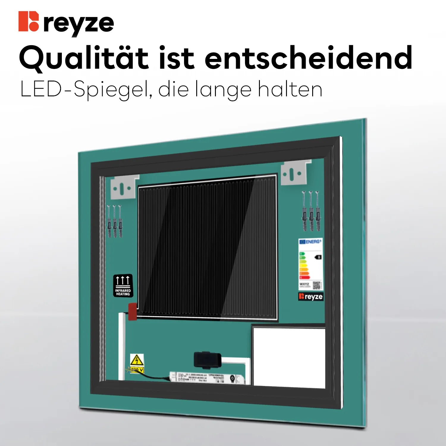 LED Spiegel Quadratisch | Touch-Schalter | Anti-Beschlag-Funktion | Kaltweißes Licht - Reyze Seria Motivated Model 5