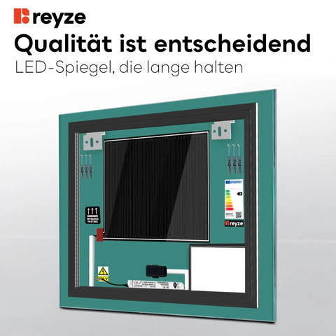 LED Spiegel Quadratisch | Touch-Schalter | Anti-Beschlag-Funktion | Kaltweißes Licht - Reyze Seria Motivated Model 5