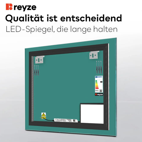 LED Spiegel Quadratisch | Wandschalter-Steuerung | Warmweißes Licht - Reyze Seria Motivated Model 7