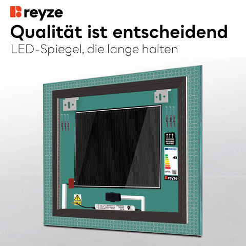 LED Spiegel Quadratisch | Touch-Schalter | Anti-Beschlag-Funktion | Warmweißes Licht - Reyze Seria Official Model 2