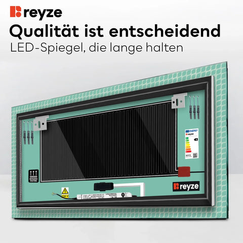 LED Spiegel Rechteckig | Touch-Schalter | Anti-Beschlag-Funktion | Neutralweißes Licht - Reyze Seria Official Model 3