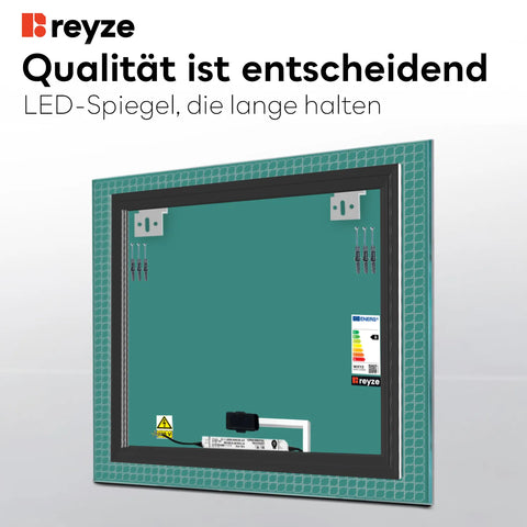 LED Spiegel Quadratisch | Touch-Schalter | Kaltweißes Licht - Reyze Seria Official Model 3