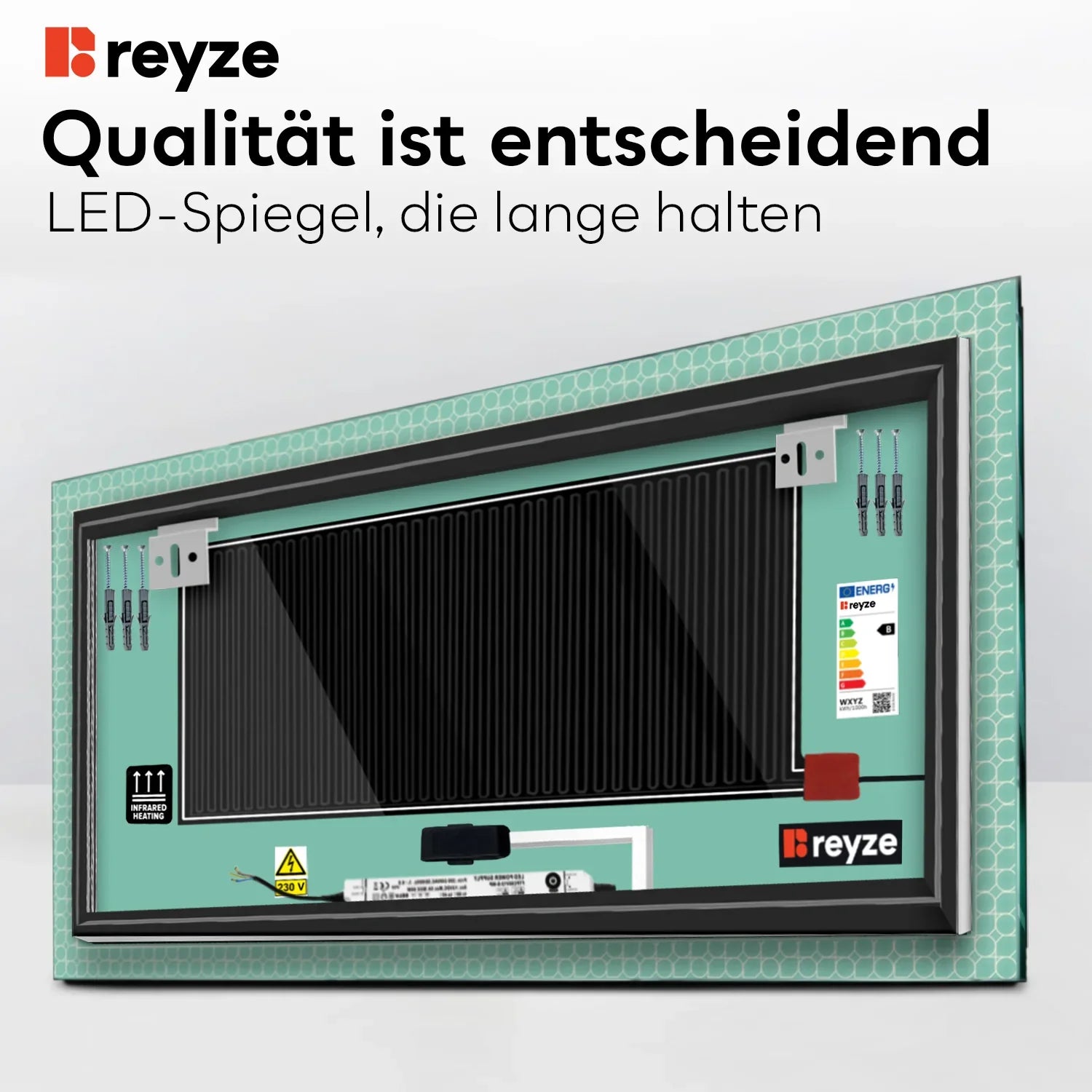 LED Spiegel Rechteckig | Touch-Schalter | Anti-Beschlag-Funktion | Kaltweißes Licht - Reyze Seria Official Model 4