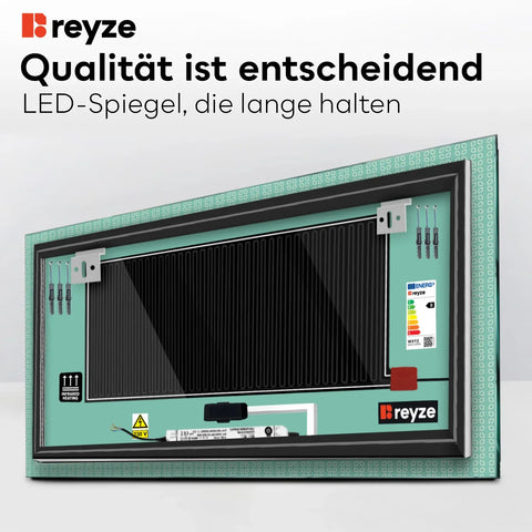 LED Spiegel Rechteckig | Touch-Schalter | Anti-Beschlag-Funktion | Neutralweißes Licht - Reyze Seria Official Model 5