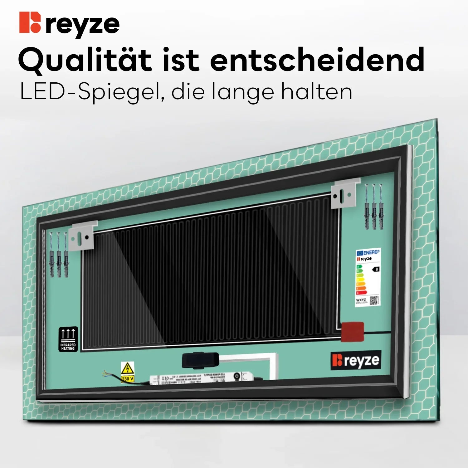 LED Spiegel Rechteckig | Touch-Schalter | Anti-Beschlag-Funktion | Einstellbare Farbtemperatur - Reyze Seria Official Model 7