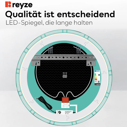 LED Spiegel Rund | Touch-Schalter | Anti-Beschlag-Funktion | Neutralweißes Licht - Reyze Seria Edge Model 3