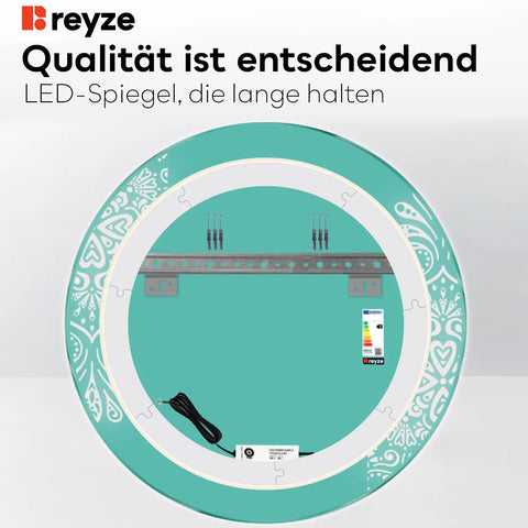 LED Spiegel Rund | Wandschalter-Steuerung | Kaltweißes Licht - Reyze Seria Good Vibes Model 4
