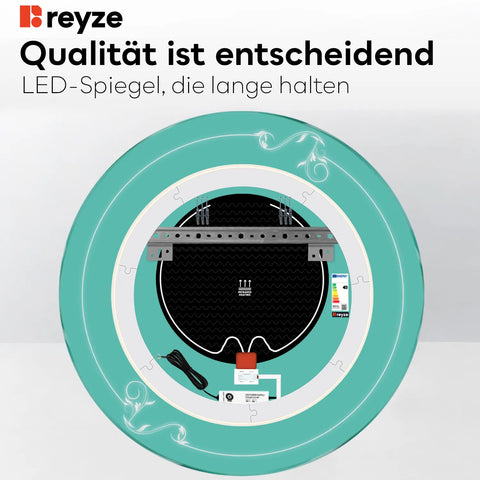 LED Spiegel Rund | Touch-Schalter | Anti-Beschlag-Funktion | Neutralweißes Licht - Reyze Seria Good Vibes Model 5