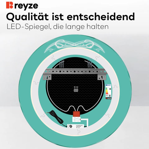 LED Spiegel Rund | Touch-Schalter | Anti-Beschlag-Funktion | Kaltweißes Licht - Reyze Seria Good Vibes Model 6