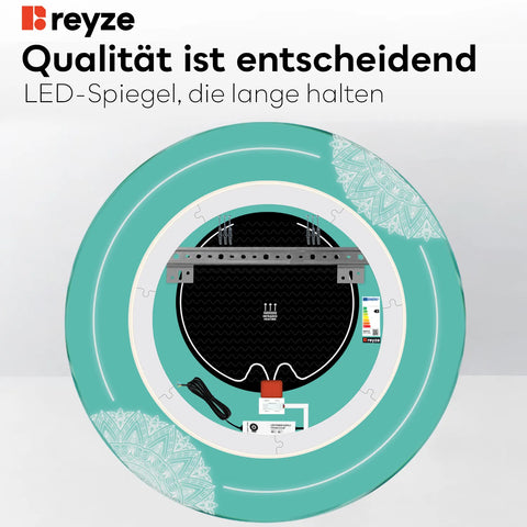LED Spiegel Rund | Touch-Schalter | Anti-Beschlag-Funktion | Kaltweißes Licht - Reyze Seria Good Vibes Model 7