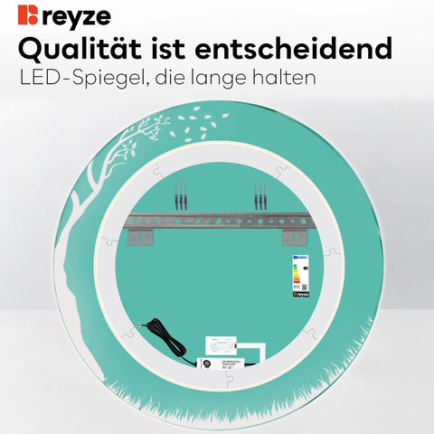LED Spiegel Rund | Touch-Schalter | Neutralweißes Licht - Reyze Seria Good Vibes Model 8