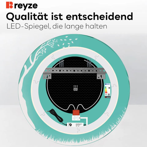 LED Spiegel Rund | Touch-Schalter | Anti-Beschlag-Funktion | Kaltweißes Licht - Reyze Seria Good Vibes Model 8