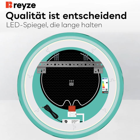 LED Spiegel Rund | Touch-Schalter | Anti-Beschlag-Funktion | Kaltweißes Licht - Reyze Seria Minimal Model 1