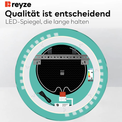 LED Spiegel Rund | Touch-Schalter | Anti-Beschlag-Funktion | Neutralweißes Licht - Reyze Seria Minimal Model 6