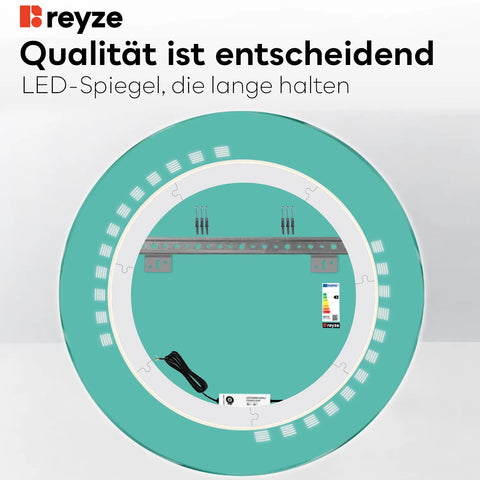 LED Spiegel Rund | Wandschalter-Steuerung | Neutralweißes Licht - Reyze Seria Minimal Model 6