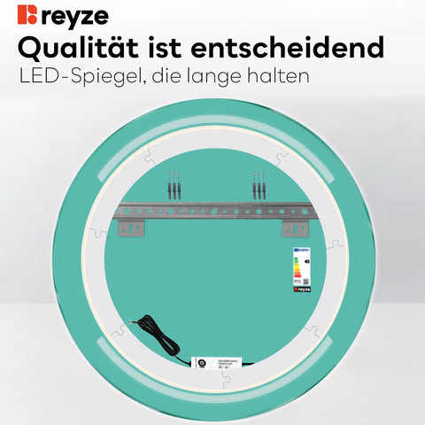 LED Spiegel Rund | Wandschalter-Steuerung | Neutralweißes Licht - Reyze Seria Minimal Model 8