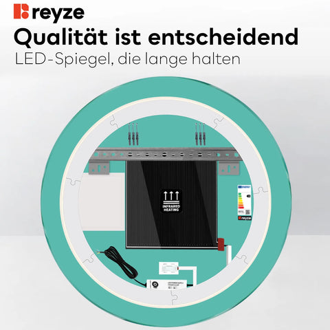 LED Spiegel Rund | Touch-Schalter | Anti-Beschlag-Funktion | Einstellbare Farbtemperatur - Reyze Seria Motivated Model 5