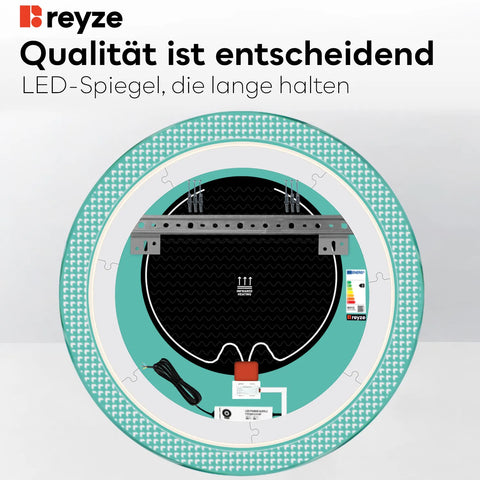 LED Spiegel Rund | Touch-Schalter | Anti-Beschlag-Funktion | Neutralweißes Licht - Reyze Seria Official Model 6