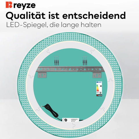 LED Spiegel Rund | Wandschalter-Steuerung | Neutralweißes Licht - Reyze Seria Official Model 6