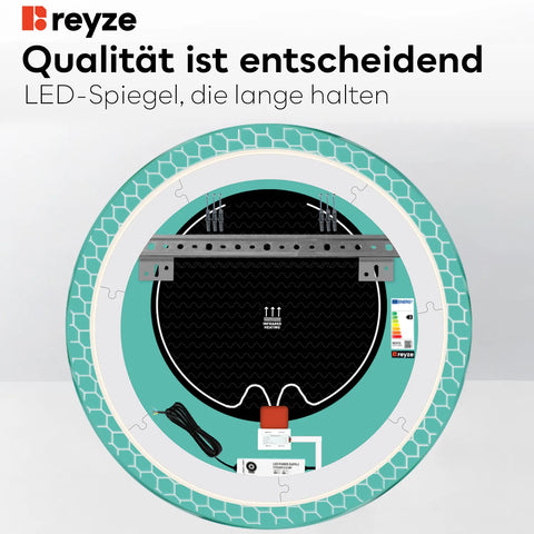 LED Spiegel Rund | Touch-Schalter | Anti-Beschlag-Funktion | Kaltweißes Licht - Reyze Seria Official Model 7