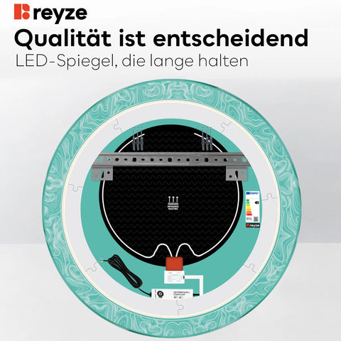 LED Spiegel Rund | Touch-Schalter | Anti-Beschlag-Funktion | Neutralweißes Licht - Reyze Seria Official Model 8