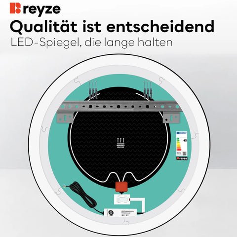 LED Spiegel Rund | Touch-Schalter | Anti-Beschlag-Funktion | Kaltweißes Licht - Reyze Seria Salono Model 3