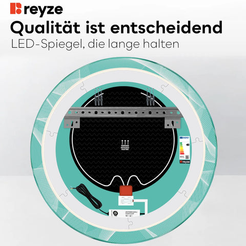 LED Spiegel Rund | Touch-Schalter | Anti-Beschlag-Funktion | Neutralweißes Licht - Reyze Seria Simetria Model 2