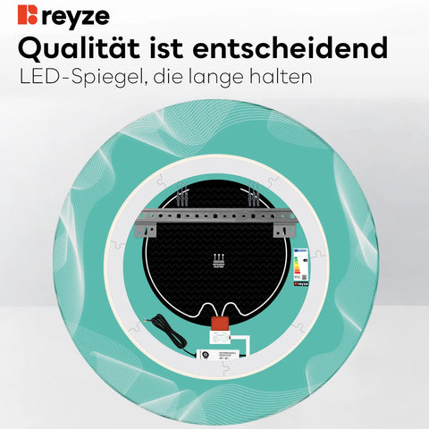 LED Spiegel Rund | Touch-Schalter | Anti-Beschlag-Funktion | Neutralweißes Licht - Reyze Seria Simetria Model 3