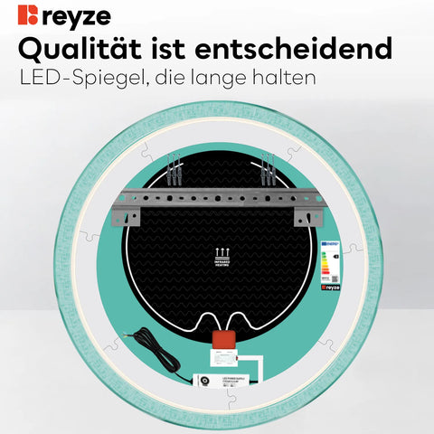 LED Spiegel Rund | Touch-Schalter | Anti-Beschlag-Funktion | Warmweißes Licht - Reyze Seria Simetria Model 6