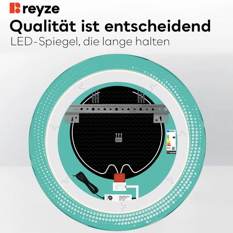 LED Spiegel Rund | Touch-Schalter | Anti-Beschlag-Funktion | Warmweißes Licht - Reyze Seria Simetria Model 8