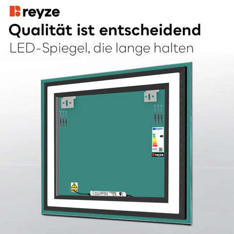 LED Spiegel Quadratisch | Wandschalter-Steuerung | Neutralweißes Licht - Reyze Seria Salono Model 1