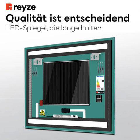 LED Spiegel Quadratisch | Touch-Schalter | Anti-Beschlag-Funktion | Warmweißes Licht - Reyze Seria Salono Model 4