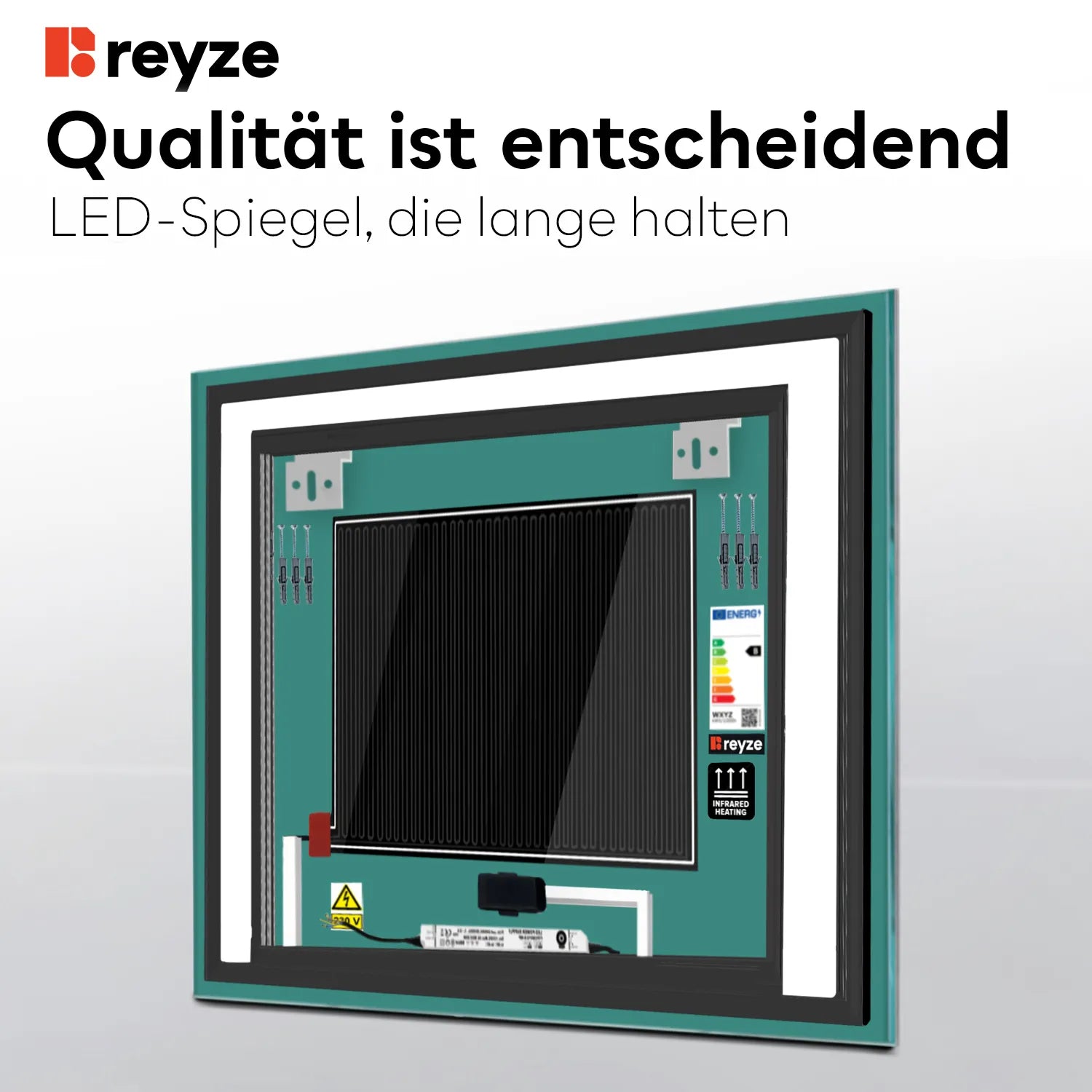 LED Spiegel Quadratisch | Touch-Schalter | Anti-Beschlag-Funktion | Einstellbare Farbtemperatur - Reyze Seria Salono Model 6