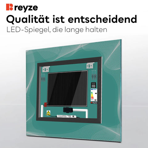 LED Spiegel Quadratisch | Touch-Schalter | Anti-Beschlag-Funktion | Neutralweißes Licht - Reyze Seria Simetria Model 3