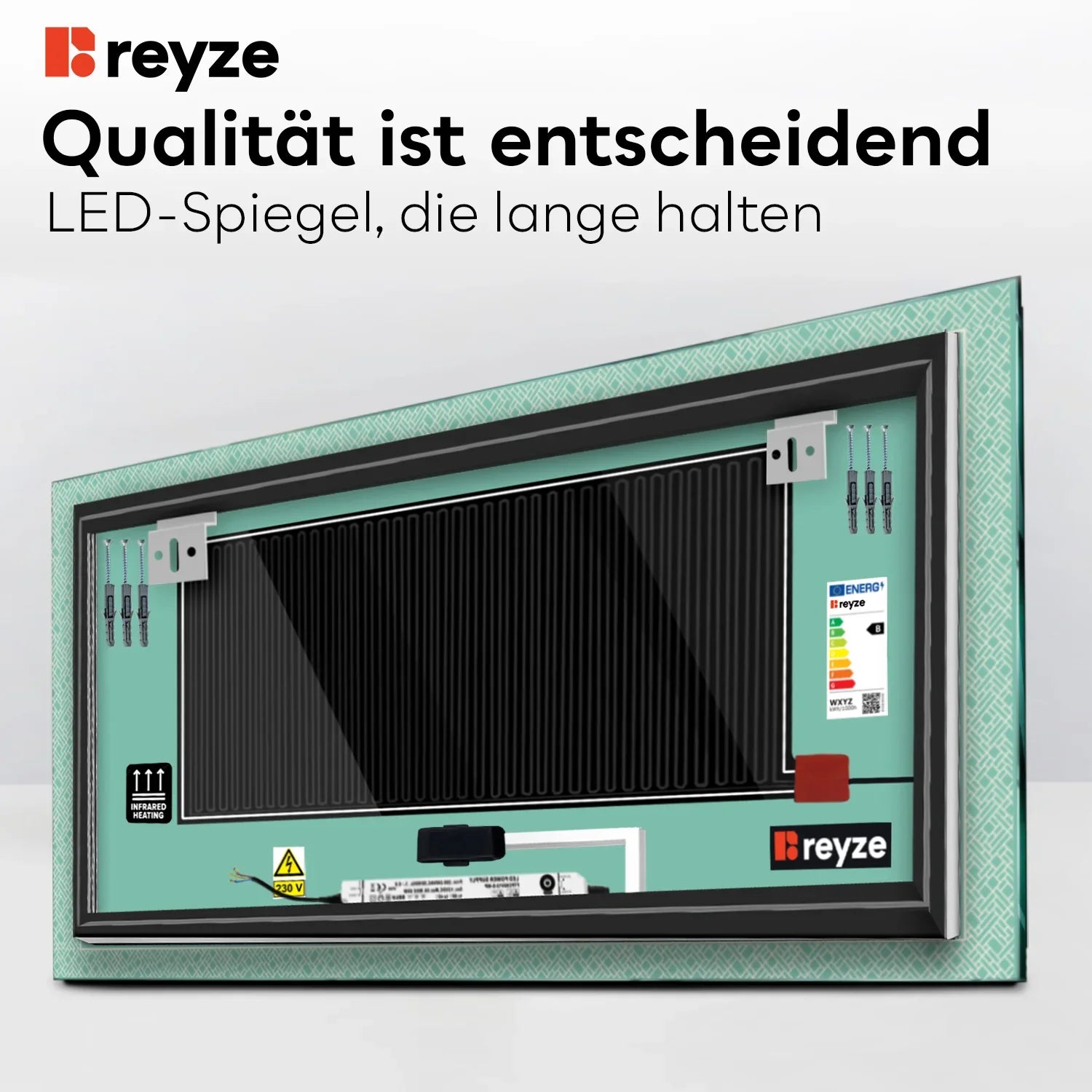 LED Spiegel Rechteckig | Touch-Schalter | Anti-Beschlag-Funktion | Kaltweißes Licht - Reyze Seria Simetria Model 5