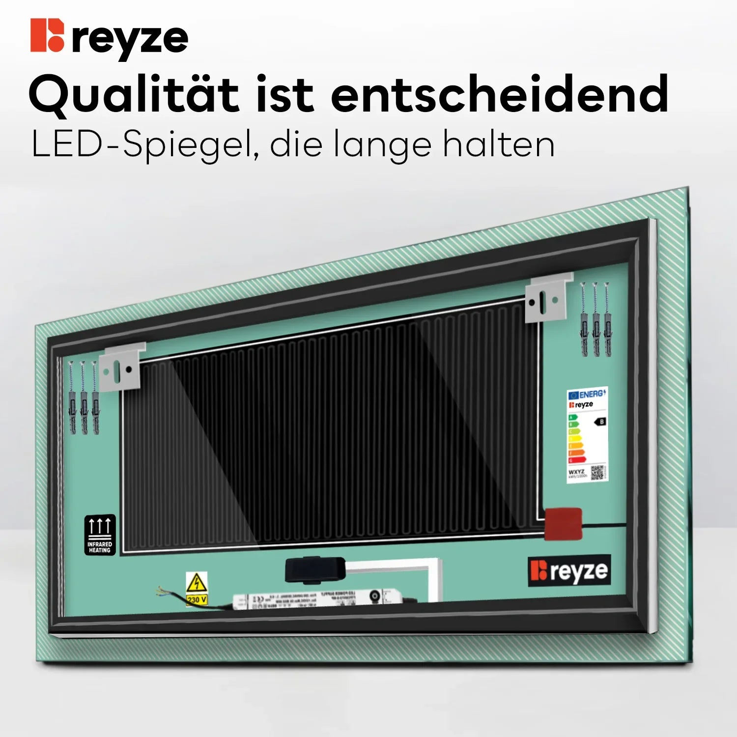 LED Spiegel Rechteckig | Touch-Schalter | Anti-Beschlag-Funktion | Einstellbare Farbtemperatur - Reyze Seria Simetria Model 7
