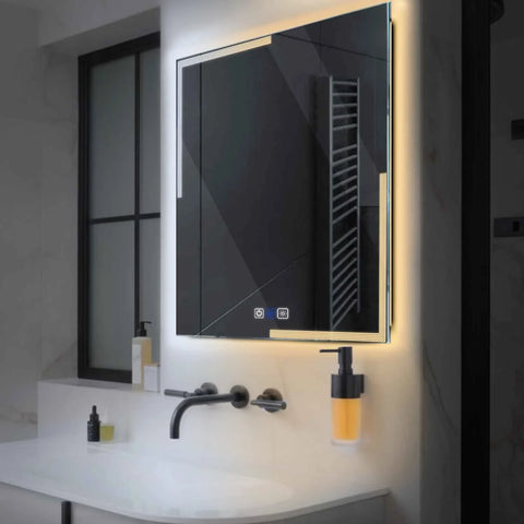 LED Spiegel Quadratisch | Touch-Schalter | Anti-Beschlag-Funktion | Einstellbare Farbtemperatur - Reyze Seria Edge Model 2