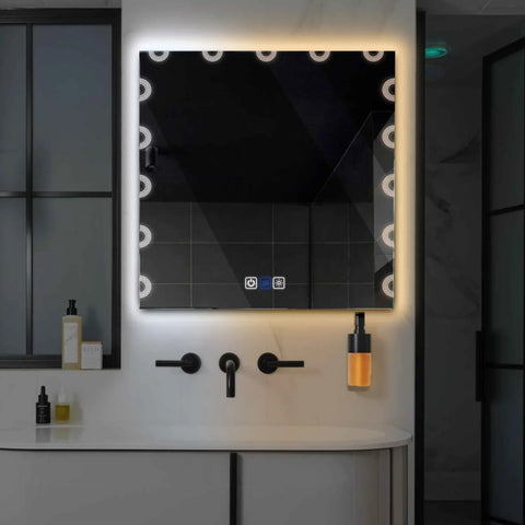LED Spiegel Quadratisch | Touch-Schalter | Anti-Beschlag-Funktion | Einstellbare Farbtemperatur - Reyze Seria Edge Model 4