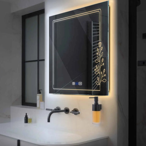 LED Spiegel Quadratisch | Touch-Schalter | Anti-Beschlag-Funktion | Einstellbare Farbtemperatur - Reyze Seria Good Vibes Model 2