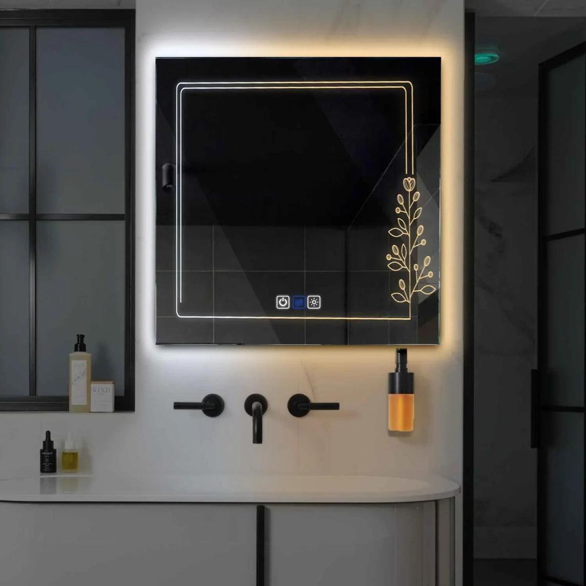 LED Spiegel Quadratisch | Touch-Schalter | Anti-Beschlag-Funktion | Einstellbare Farbtemperatur - Reyze Seria Good Vibes Model 2